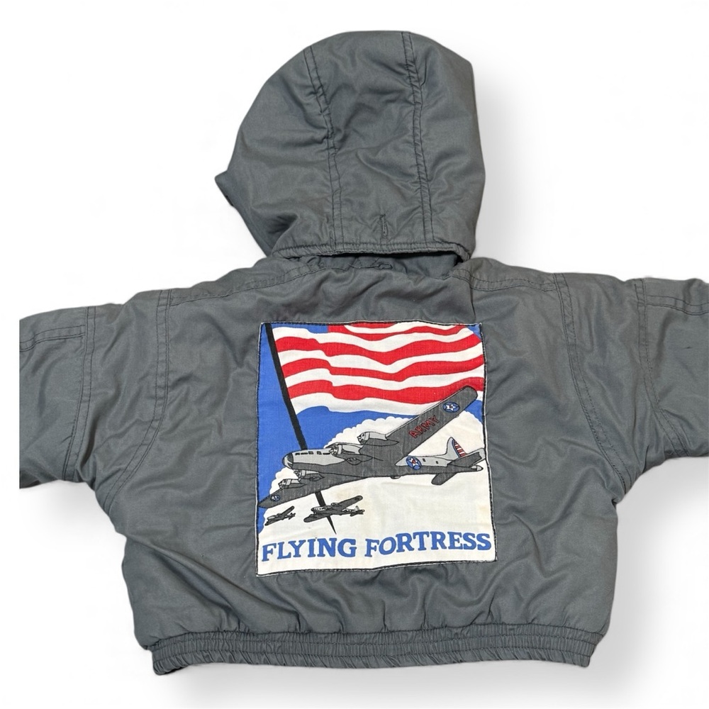 Vintage Flying Fortress Hooded Jacket – Military Plane Graphic 2T